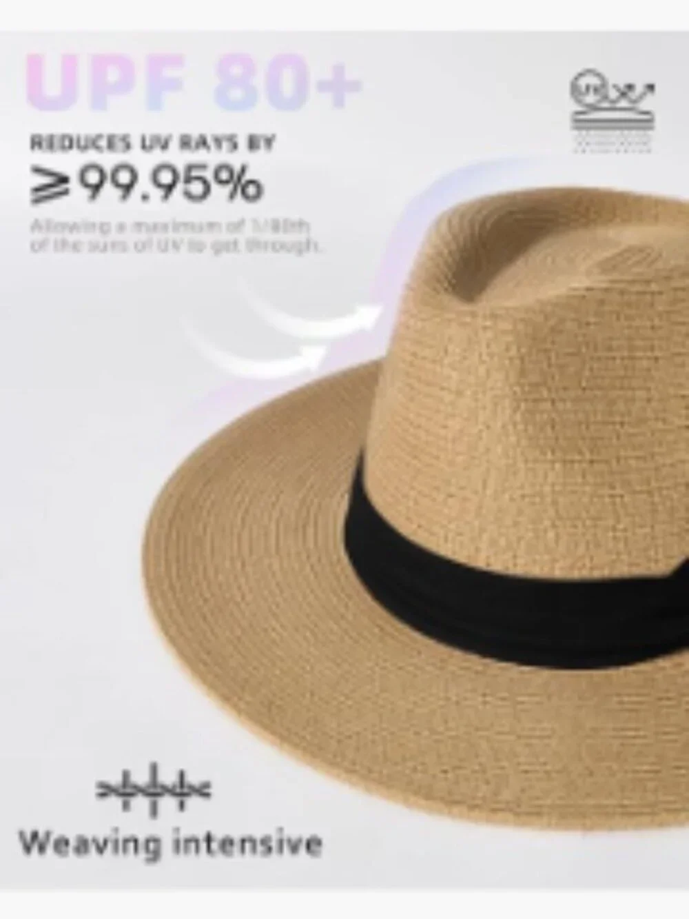 Wide Brim Straw Panama Hat Fedora UPF 50+ Sun Protection Summer Beach Hat